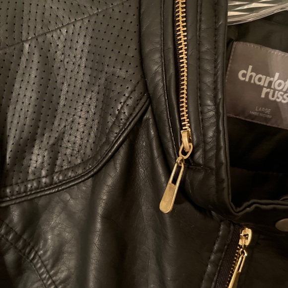Charlotte Russe Jacket Women Large Black Moto Faux Leather Full Zip lined - Picture 2 of 5